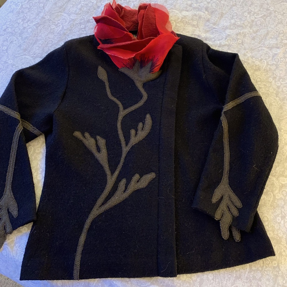 CoVelo red poppy jacket. Anthropologie boiled wool jacket. Large